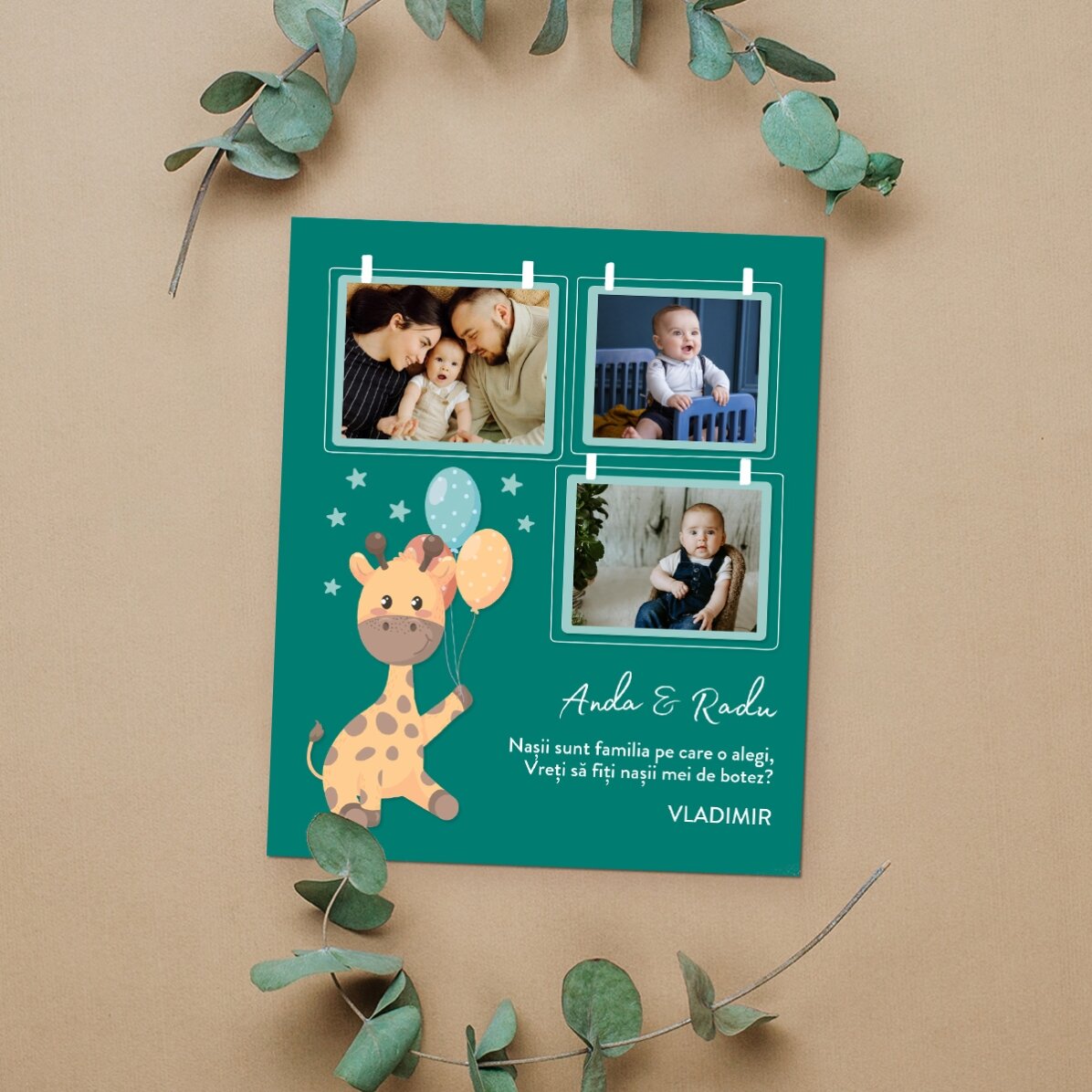 Aimant personnalisé de 10 x 12 cm avec 3 photos et un texte - Bébé