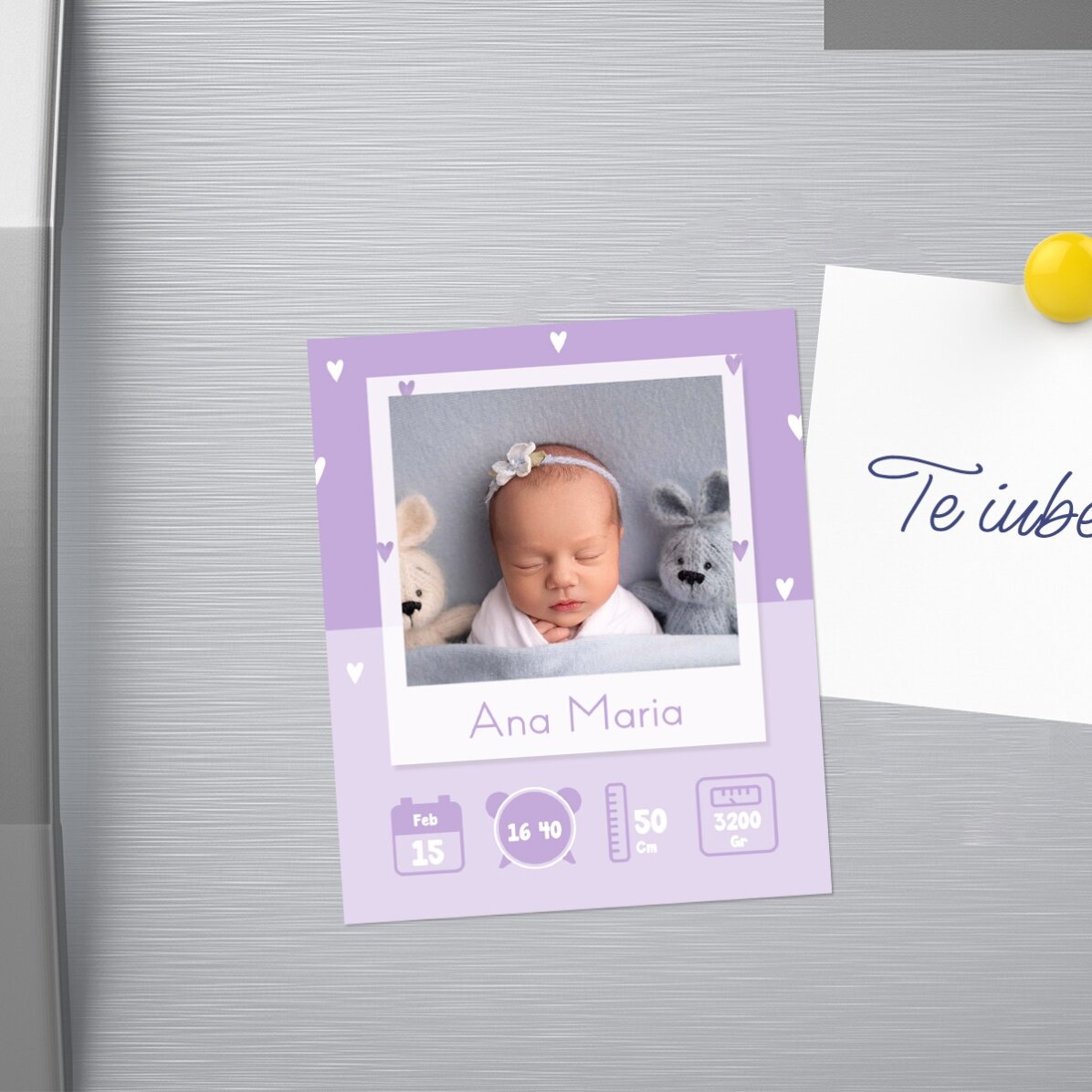 Aimant personnalisé de 10 x 12 cm avec une photo et un texte - Bébé