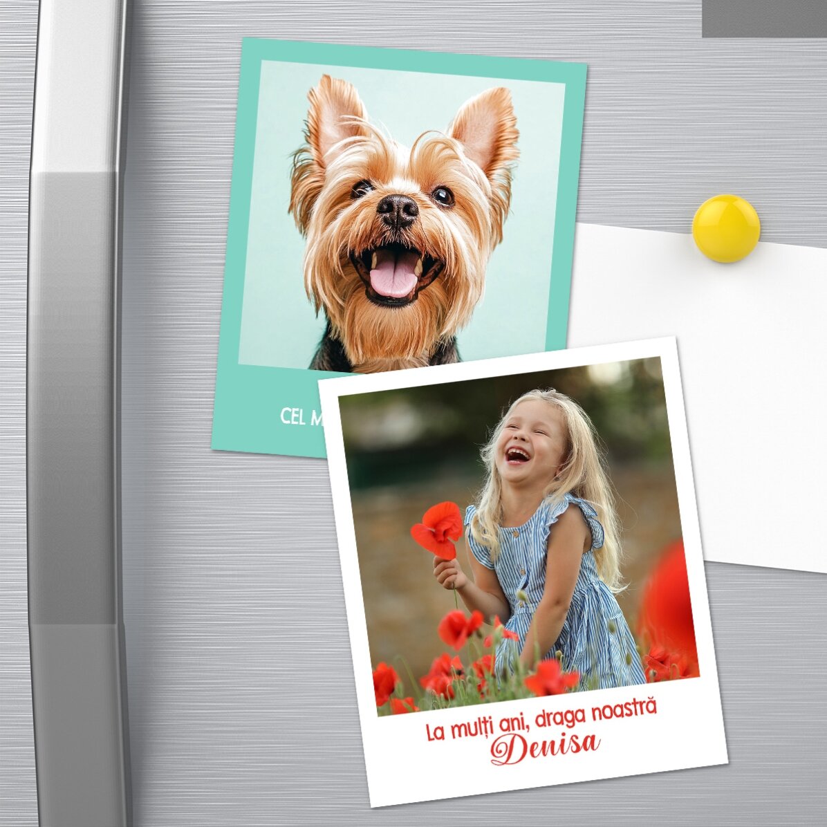 Gepersonaliseerde magneet van 10 x 12 cm met een foto en tekst – polaroid-formaat