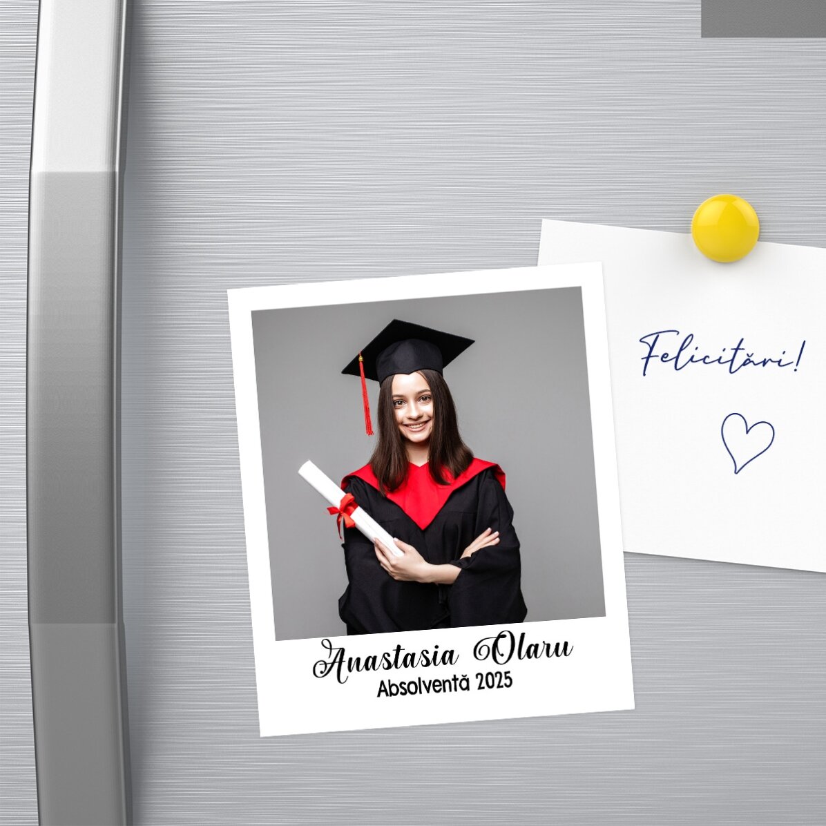 Gepersonaliseerde magneet van 10 x 12 cm met een foto en tekst – polaroid-formaat