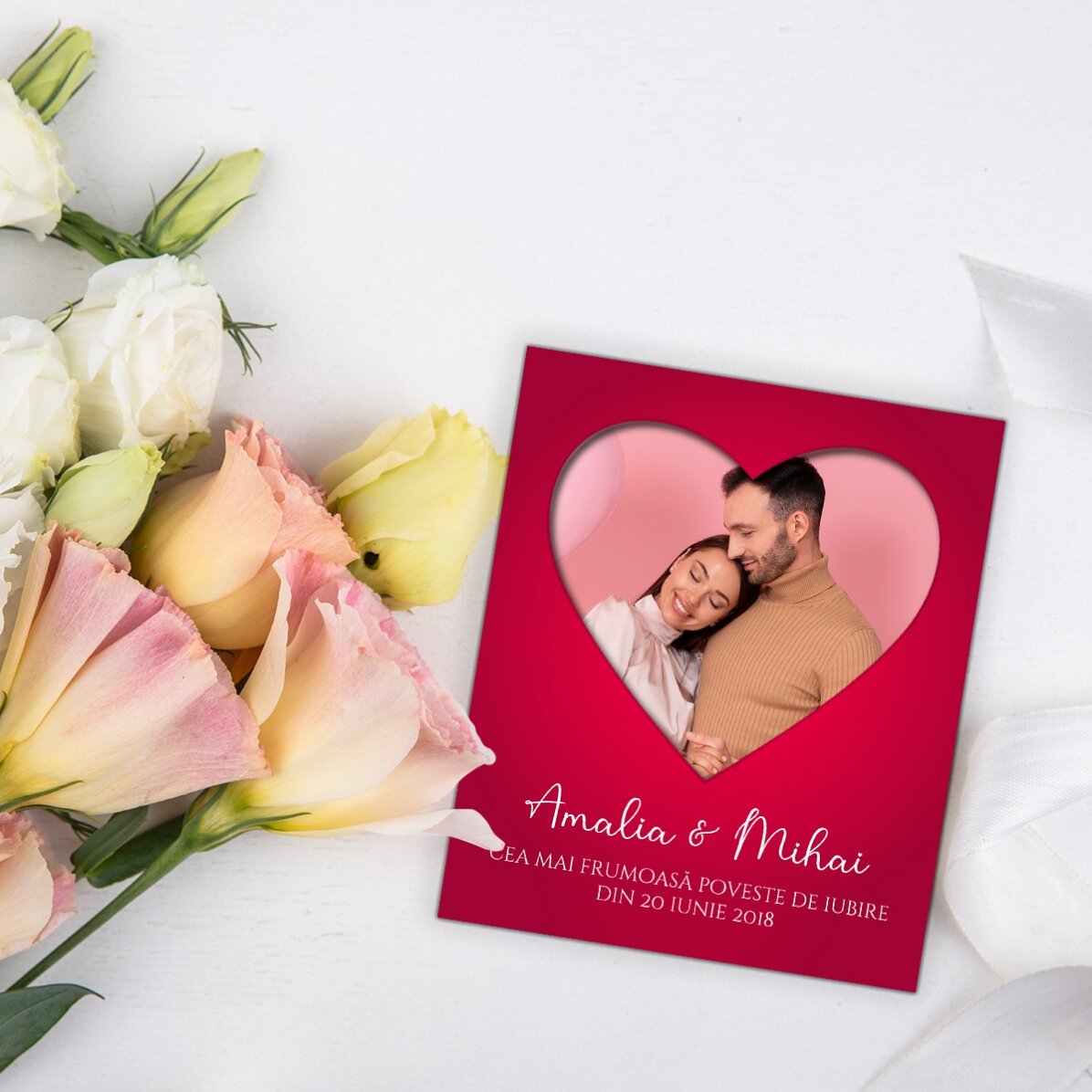 Magnet van 10 x 12 cm, gepersonaliseerd met een foto en tekst - In love