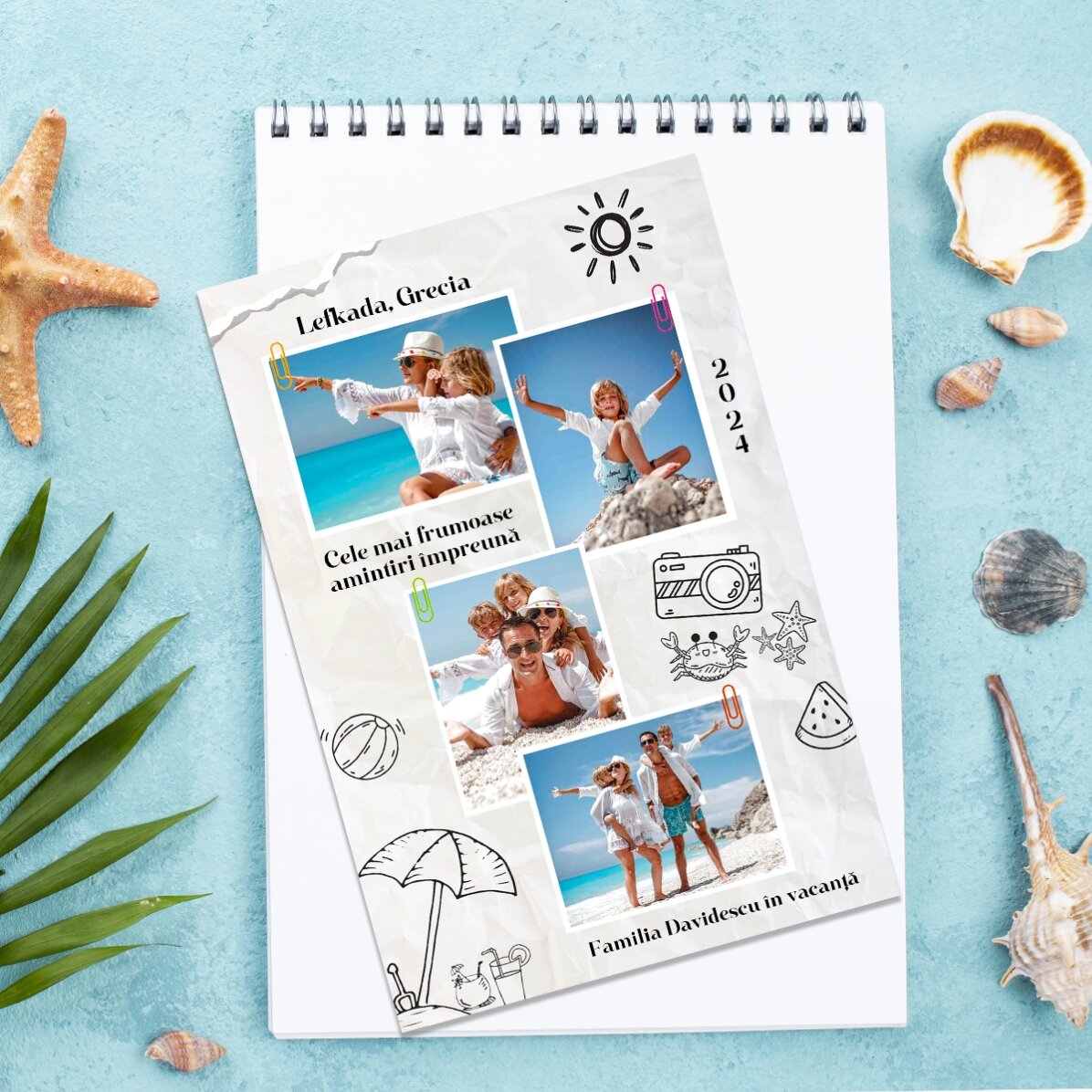 Aimant personnalisé de 10 x 15 cm avec 4 photos et un texte - Holiday