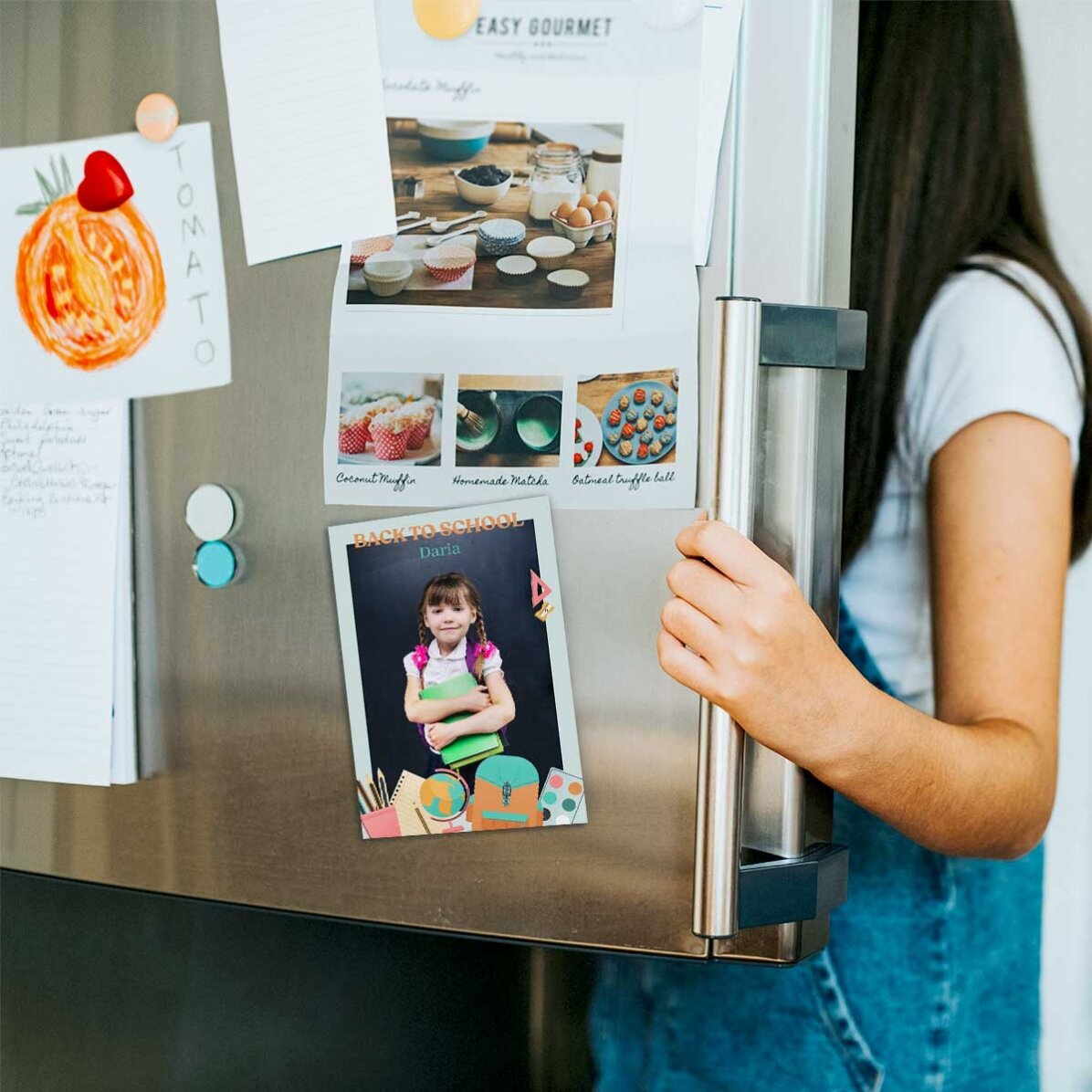 Gepersonaliseerde magneet van 10 x 15 cm met een foto en tekst - Back to School