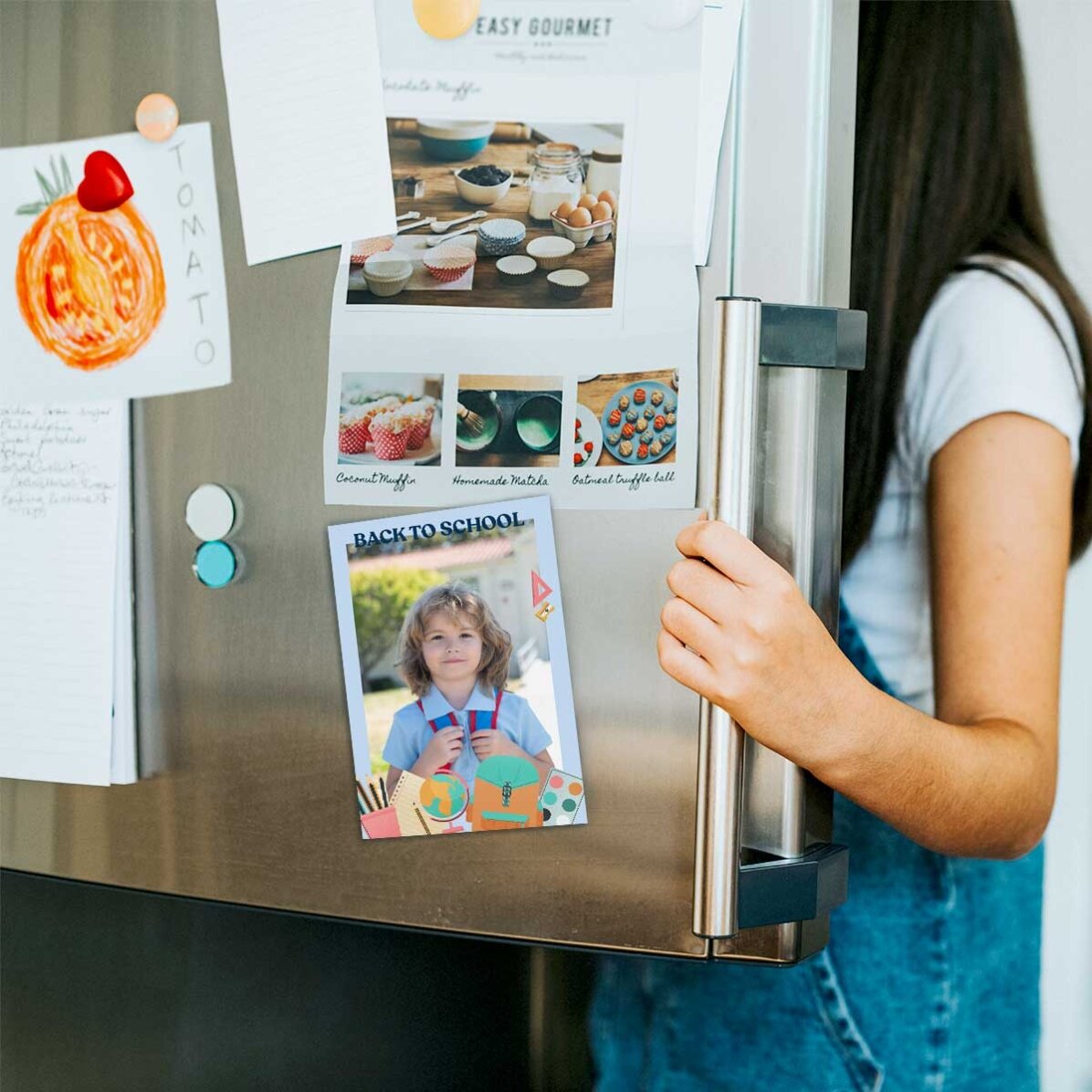 Gepersonaliseerde magneet van 10 x 15 cm met een foto en tekst - Back to School