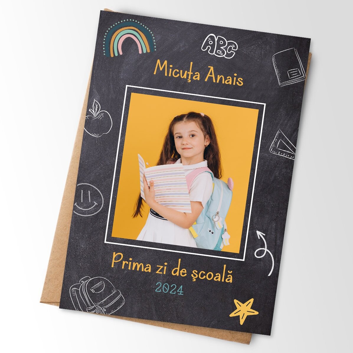 Magnet van 10 x 15 cm, gepersonaliseerd met een foto en tekst - School