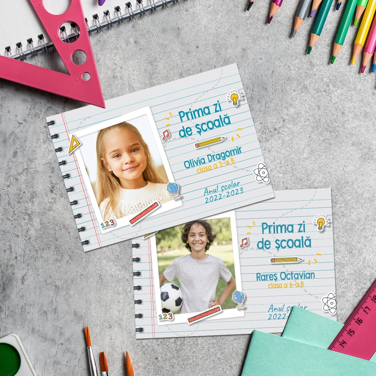 Gepersonaliseerde magneet van 10 x 7 cm met een foto en tekst – Eerste schooldag