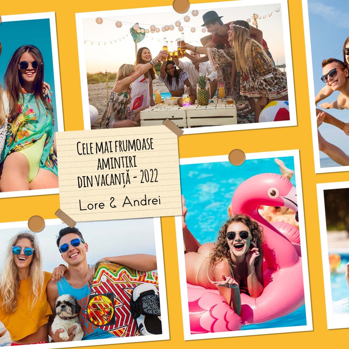 Aimant personnalisé de 18 x 13 cm avec 6 photos et un texte - Souvenirs