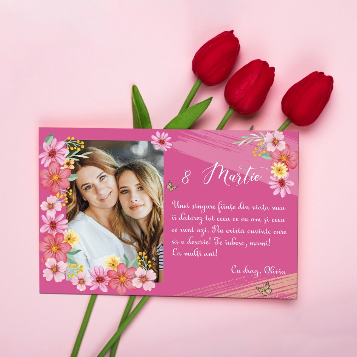 Aimant 15 x 10 cm personnalisé avec une photo et un texte - 8 mars