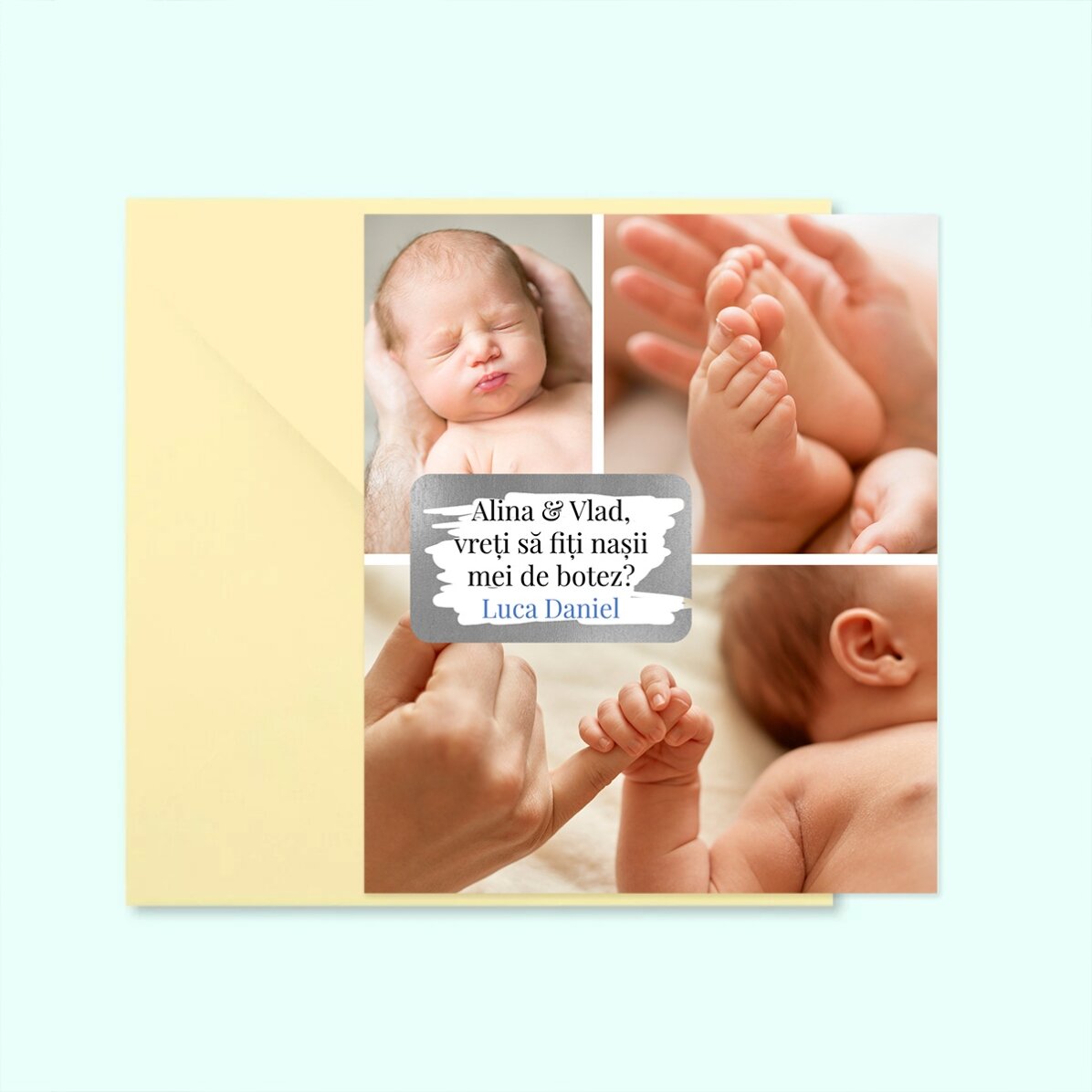 Aimant à gratter 10 x 12 cm personnalisé avec 3 photos et un message