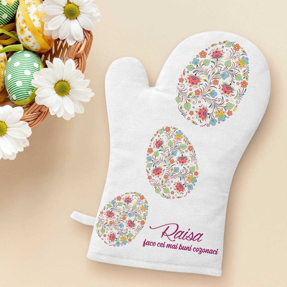 Op maat gemaakte keukenhandschoen met tekst - Happy Easter