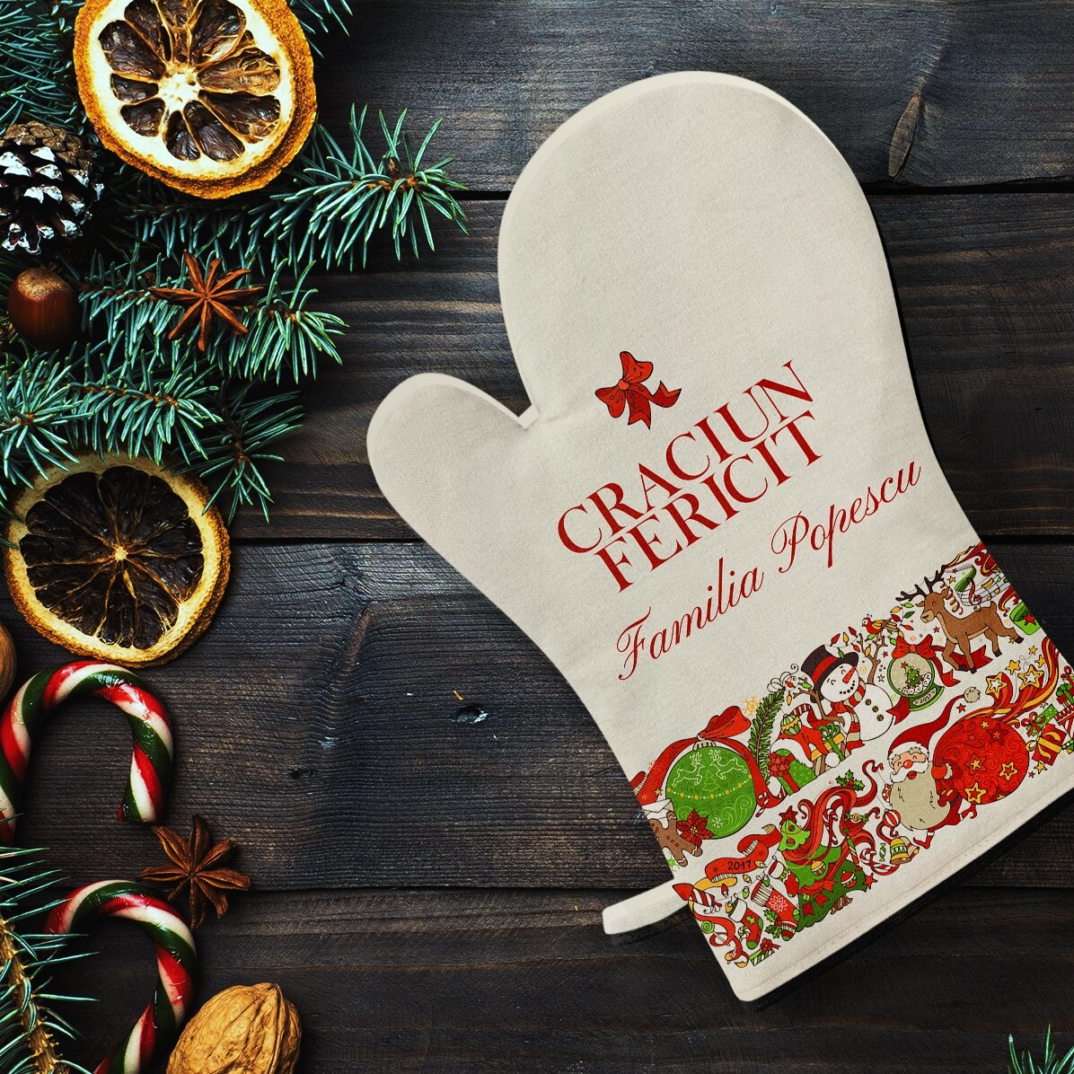 Gepersonaliseerde keukenhandschoen met tekst - Traditional Christmas