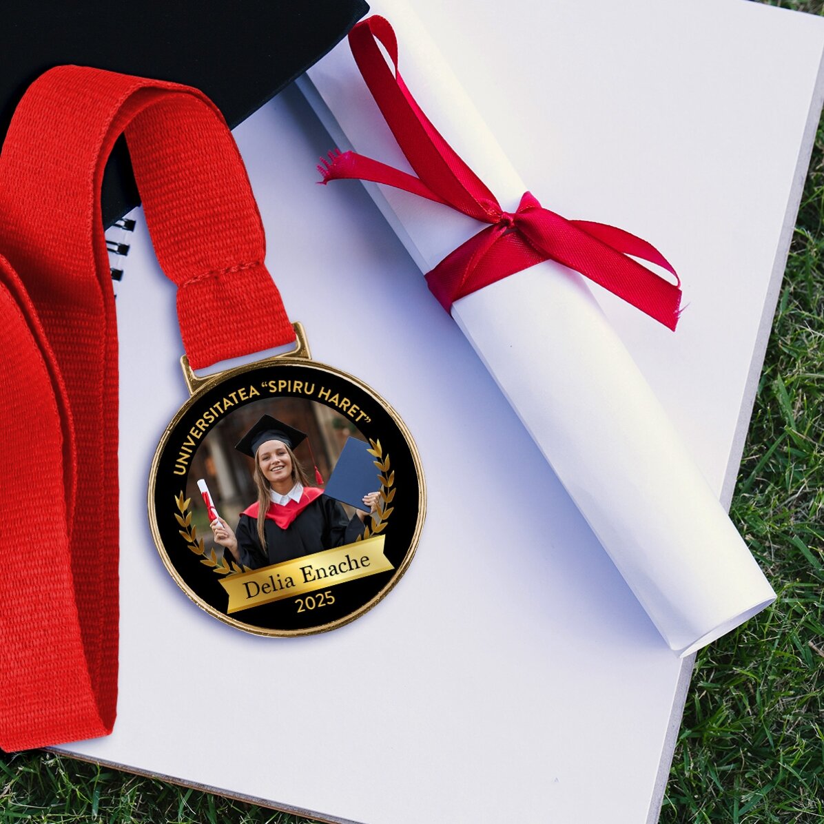 Gepersonaliseerde medaille met een foto en tekst - Afgestudeerde