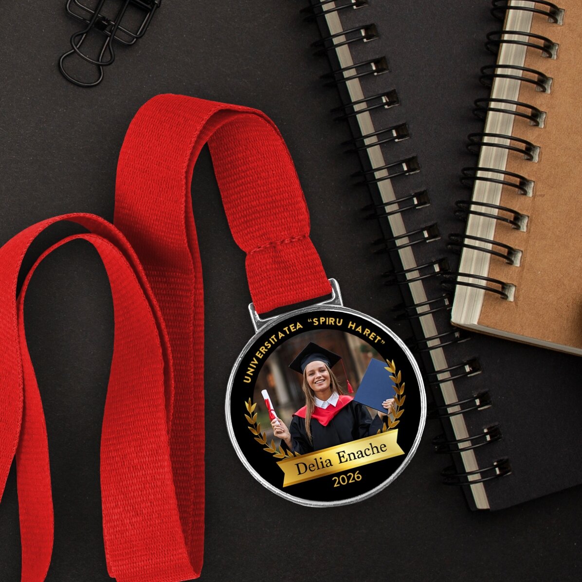 Gepersonaliseerde medaille met een foto en tekst - Afgestudeerde