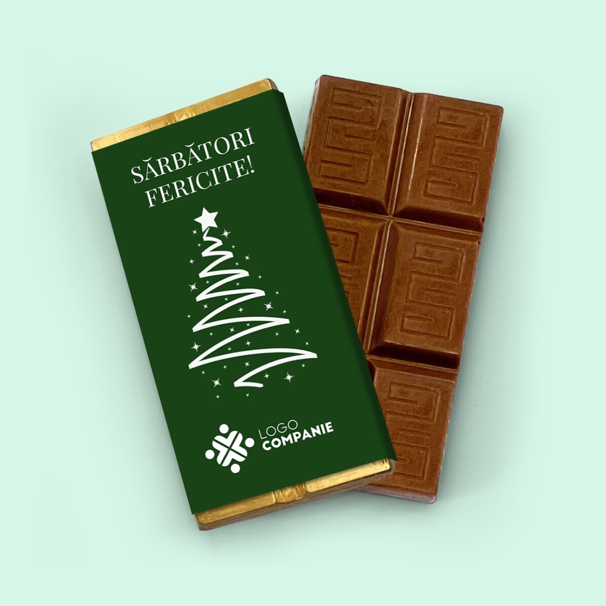 Gepersonaliseerde mini-chocoladereep met logo en boodschap - Fijne feestdagen