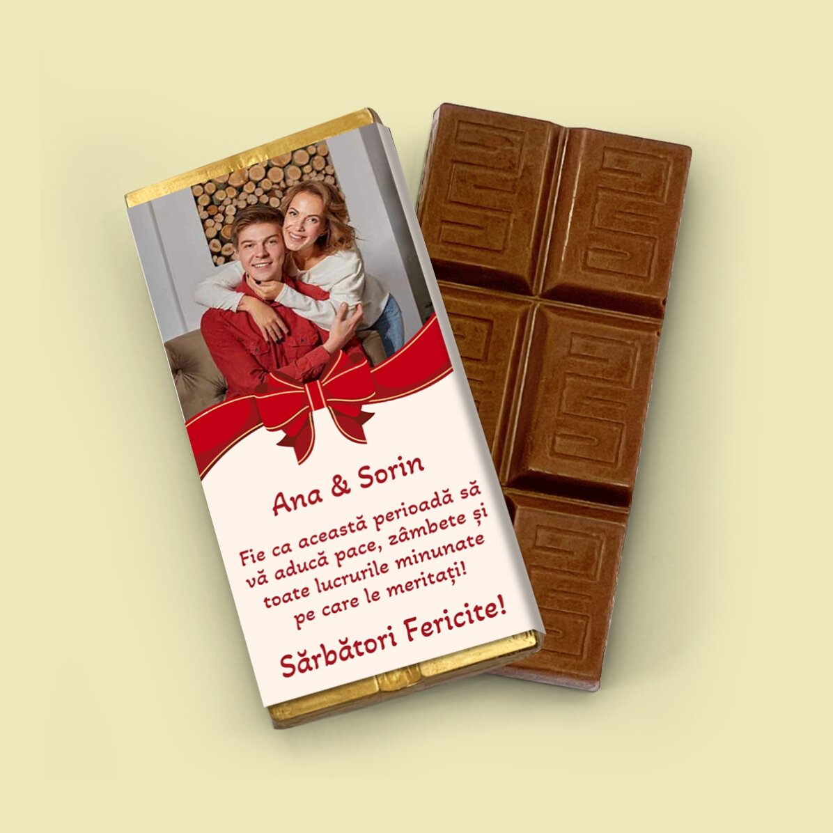 Mini-chocoladetabletje, gepersonaliseerd met een foto en tekst - Strikje