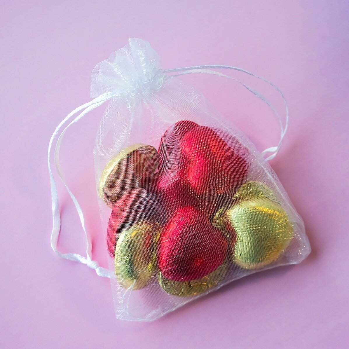 Set van 10 gepersonaliseerde mini-hartvormige chocolaatjes met foto