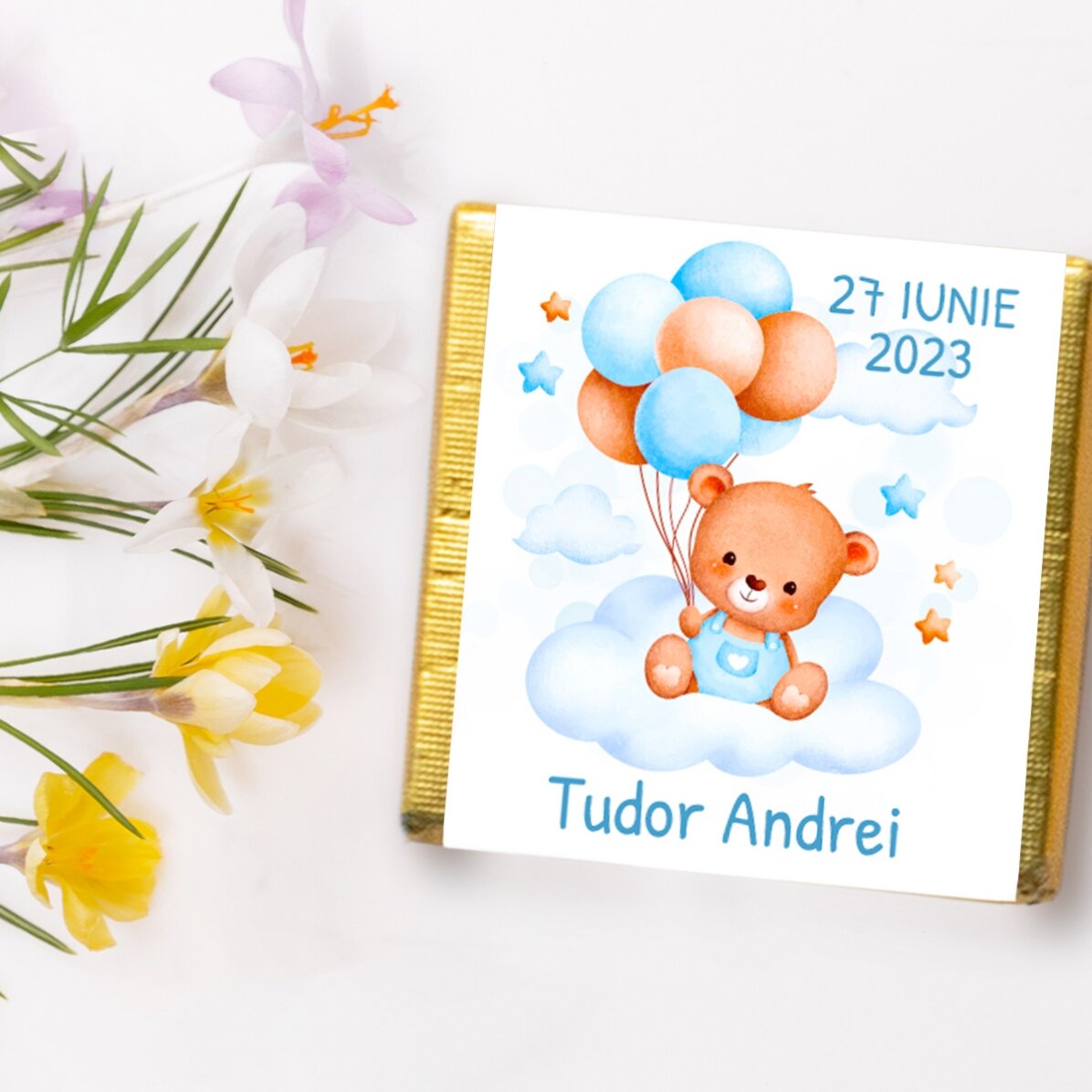 Mini-chocolat de baptême personnalisé avec un message - Oursons
