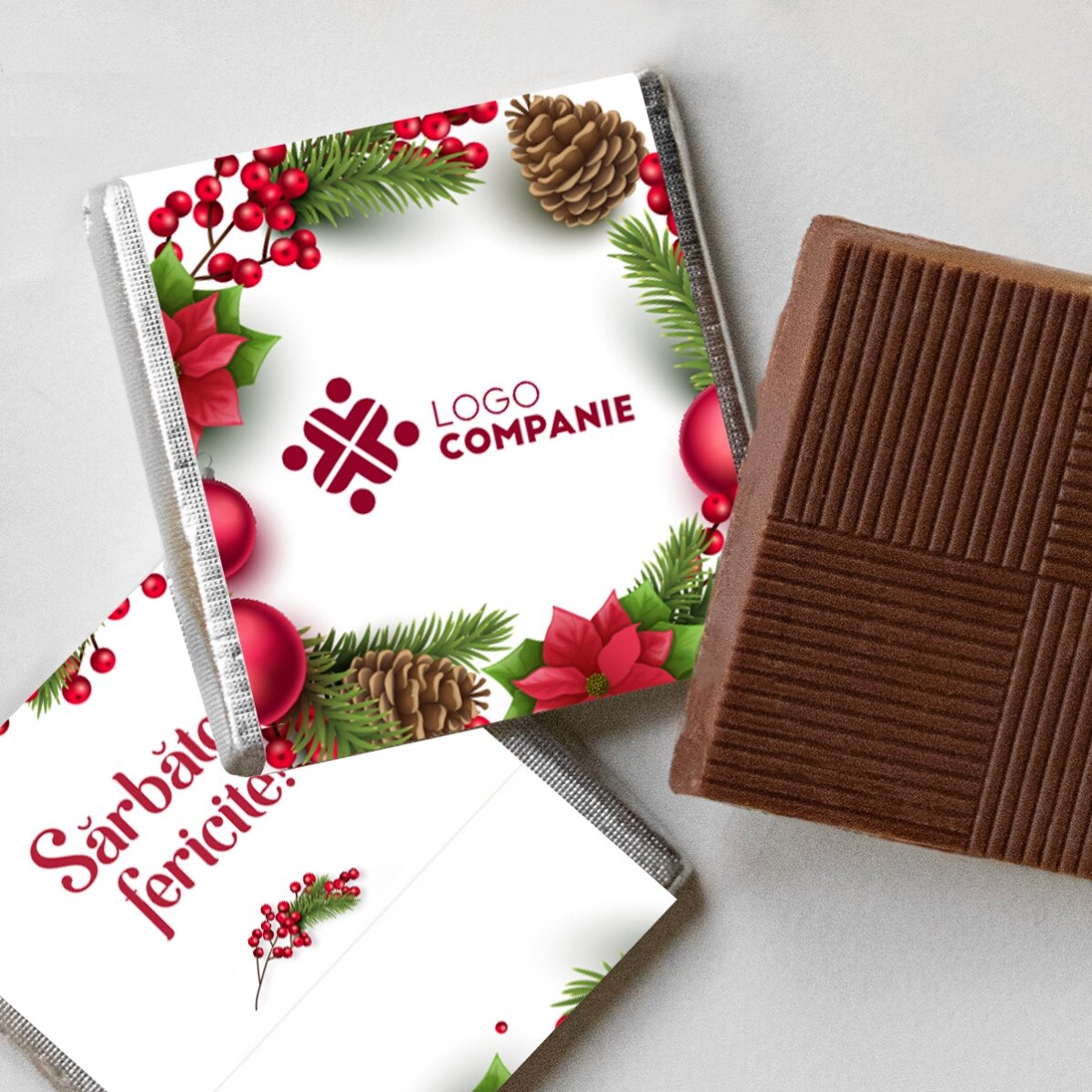 Mini-chocolat personnalisé avec logo et message - Joyeuses fêtes !