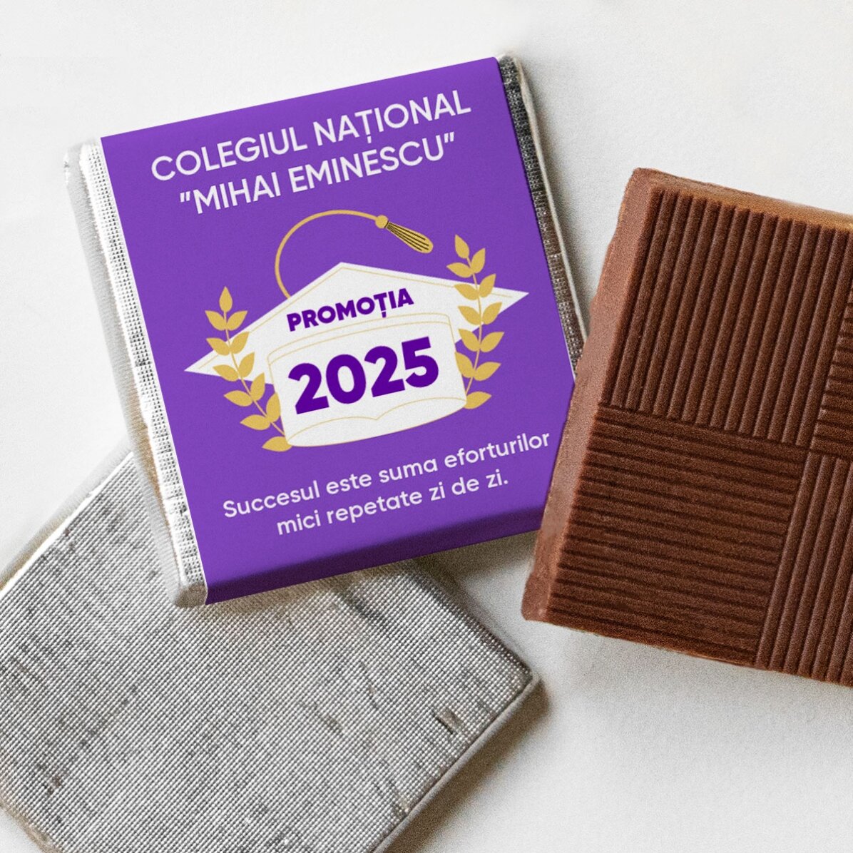 Gepersonaliseerde mini-chocolade met afstudeerboodschap