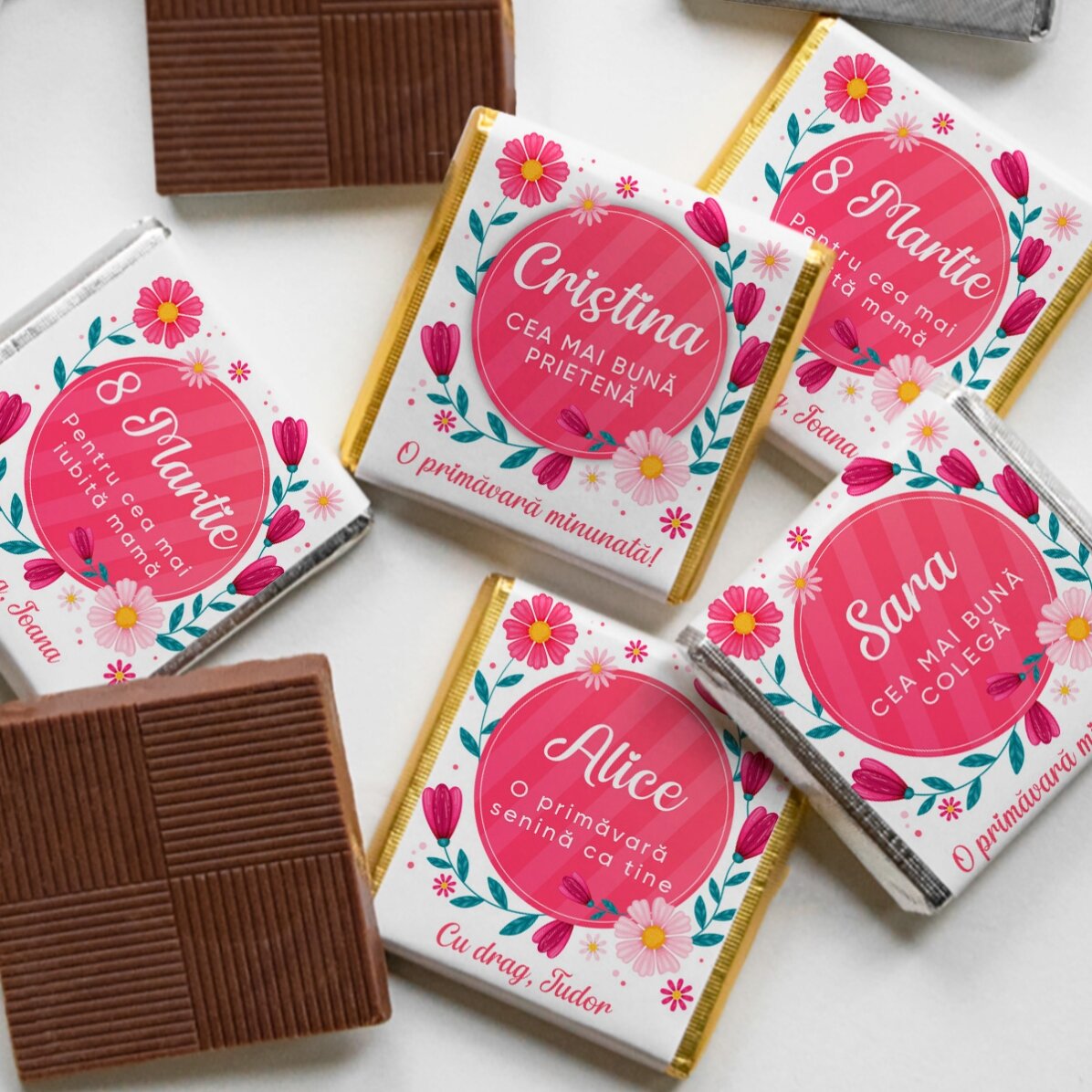 Gepersonaliseerde mini-chocolade met een lenteboodschap