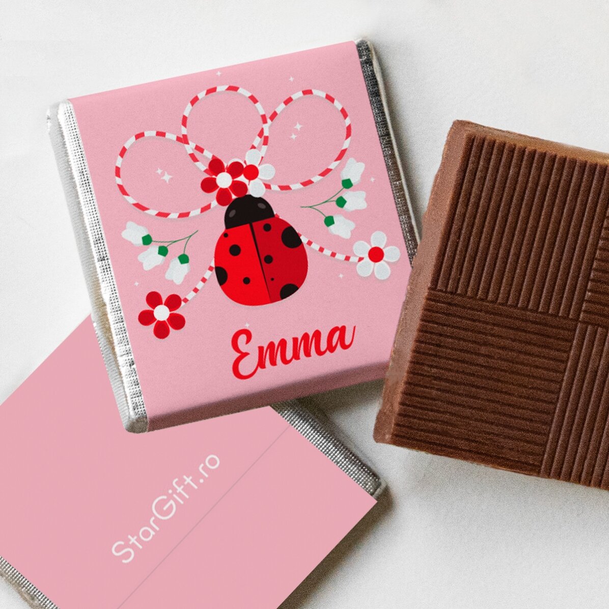 Mini-chocolat personnalisé avec le nom « coccinelle »
