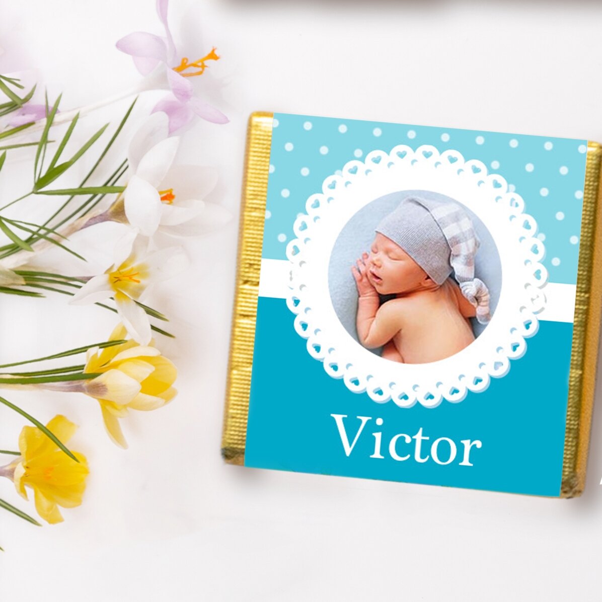 Gepersonaliseerde mini-chocolade met foto en tekst - Doopgeschenk