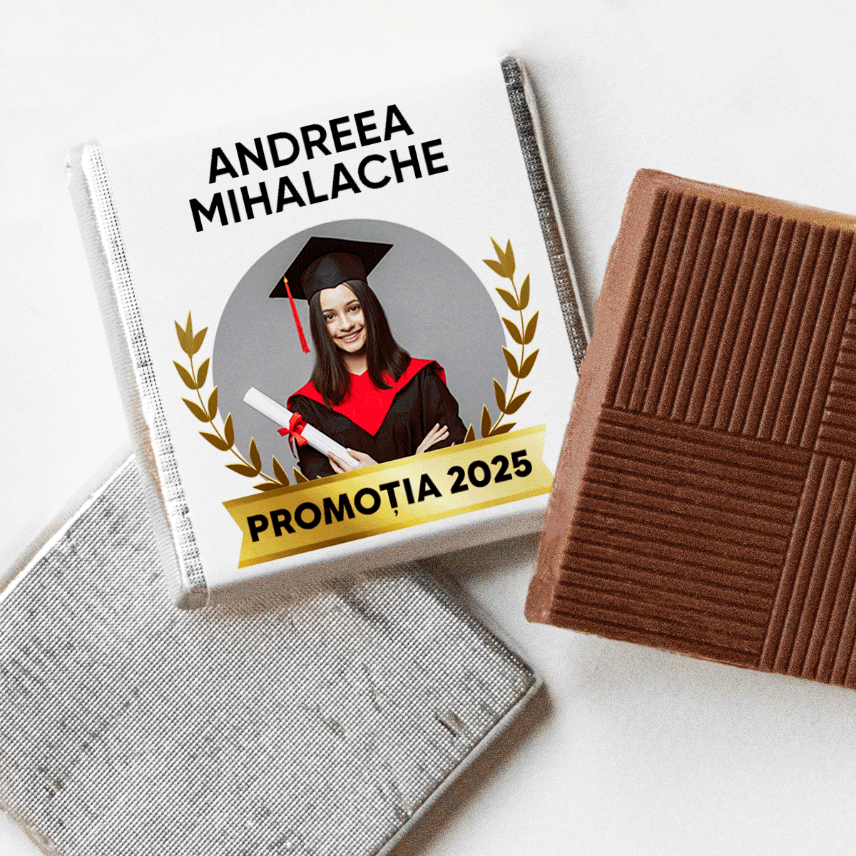 Gepersonaliseerde mini-chocolade met tekst en foto of logo - Afstuderen