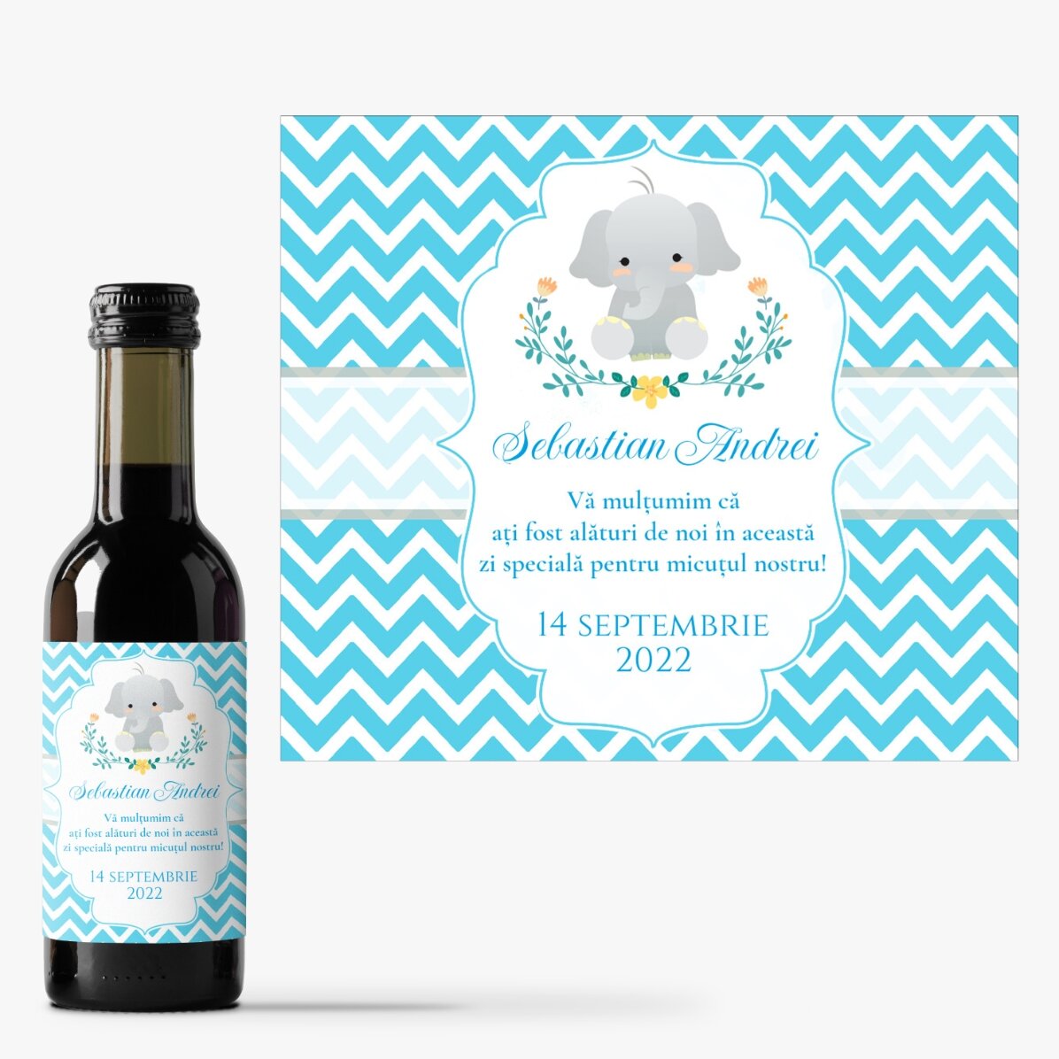 Mini-flesje wijn, gepersonaliseerd doopgeschenk met tekst - Olifant