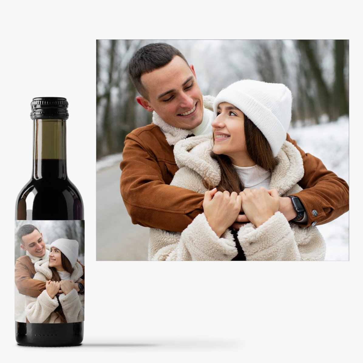 Miniwijnflesje, gepersonaliseerd met een foto