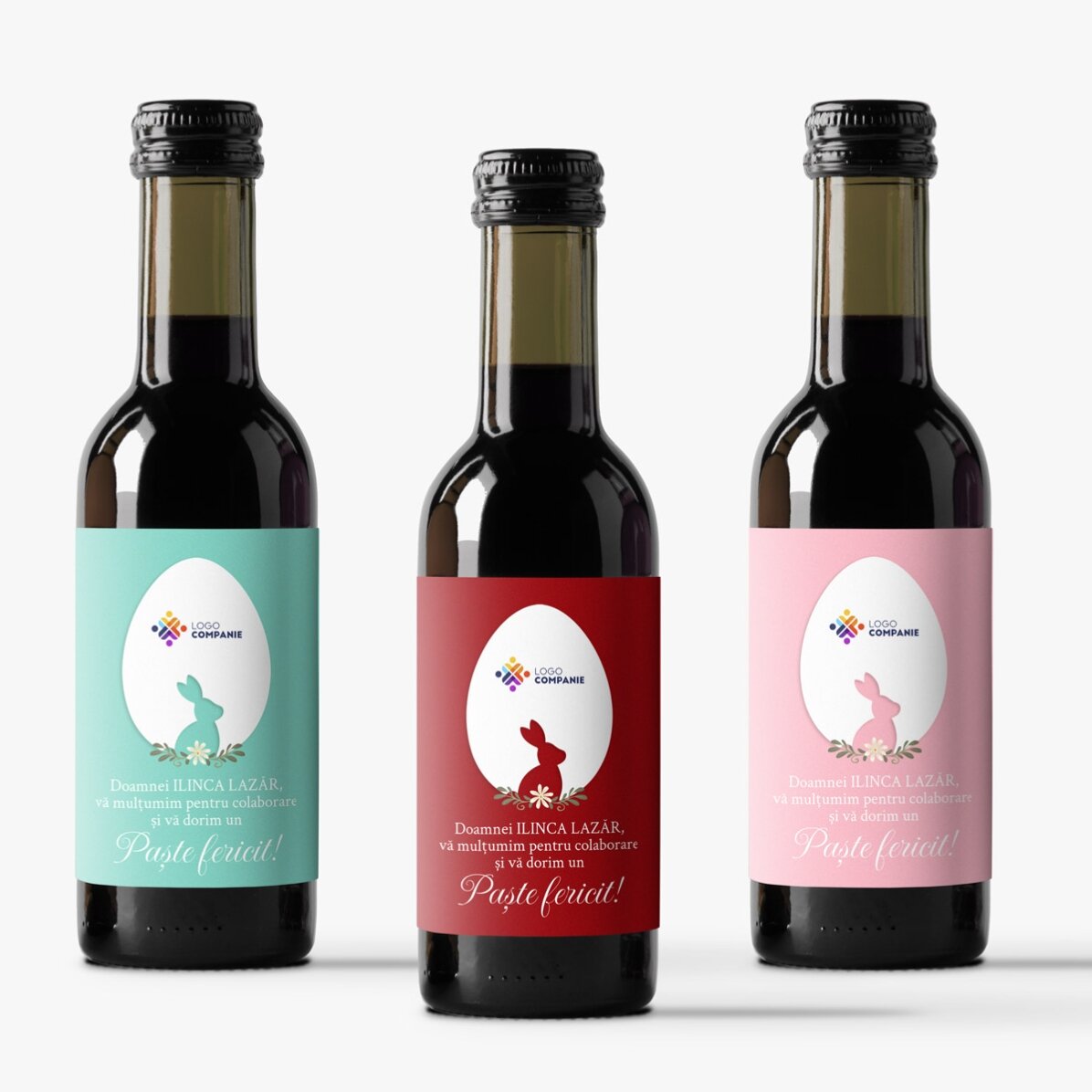 Miniwijnflesje, gepersonaliseerd met tekst en logo - Vrolijk Pasen