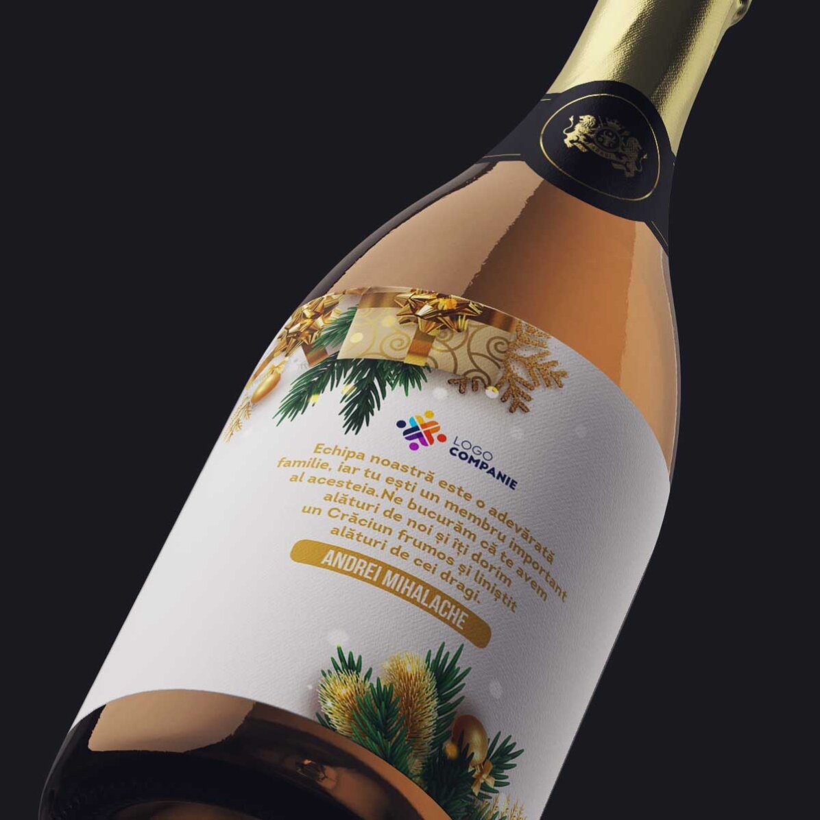 Mini-bouteille de vin mousseux personnalisée avec un message et un logo - Une histoire de fête