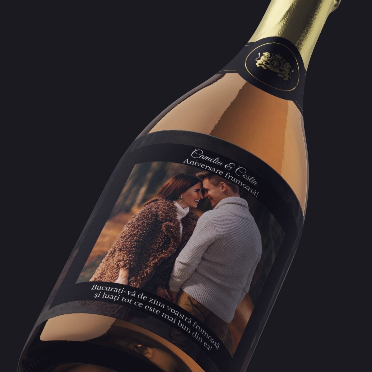 Mini-bouteille de vin mousseux personnalisée avec un texte et une photo pour les anniversaires