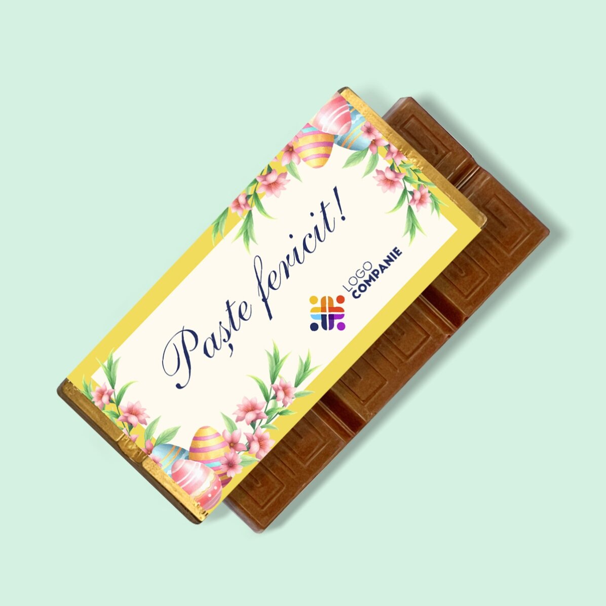 Gepersonaliseerde mini-chocoladereep met logo en boodschap - Vrolijk Pasen