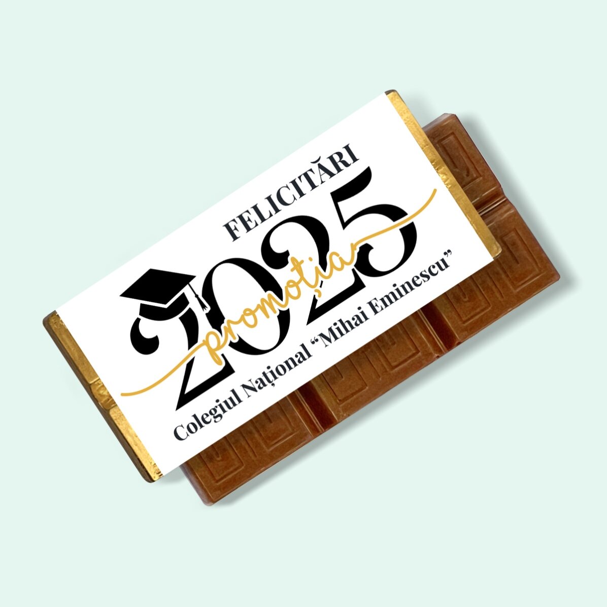 Mini-chocoladetabletje, gepersonaliseerd met een boodschap en het jaartal – Felicitaties voor het be