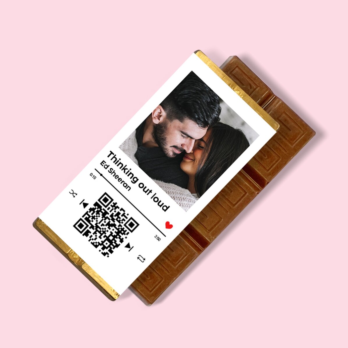 Mini-chocoladetabletje, gepersonaliseerd met foto, boodschap en QR-code - Ons liedje
