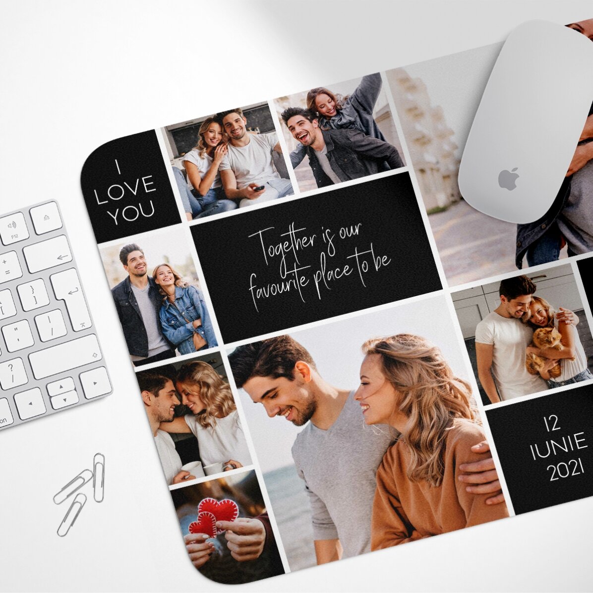 Gepersonaliseerde XL-muismat met 9 foto’s en tekst - Memories