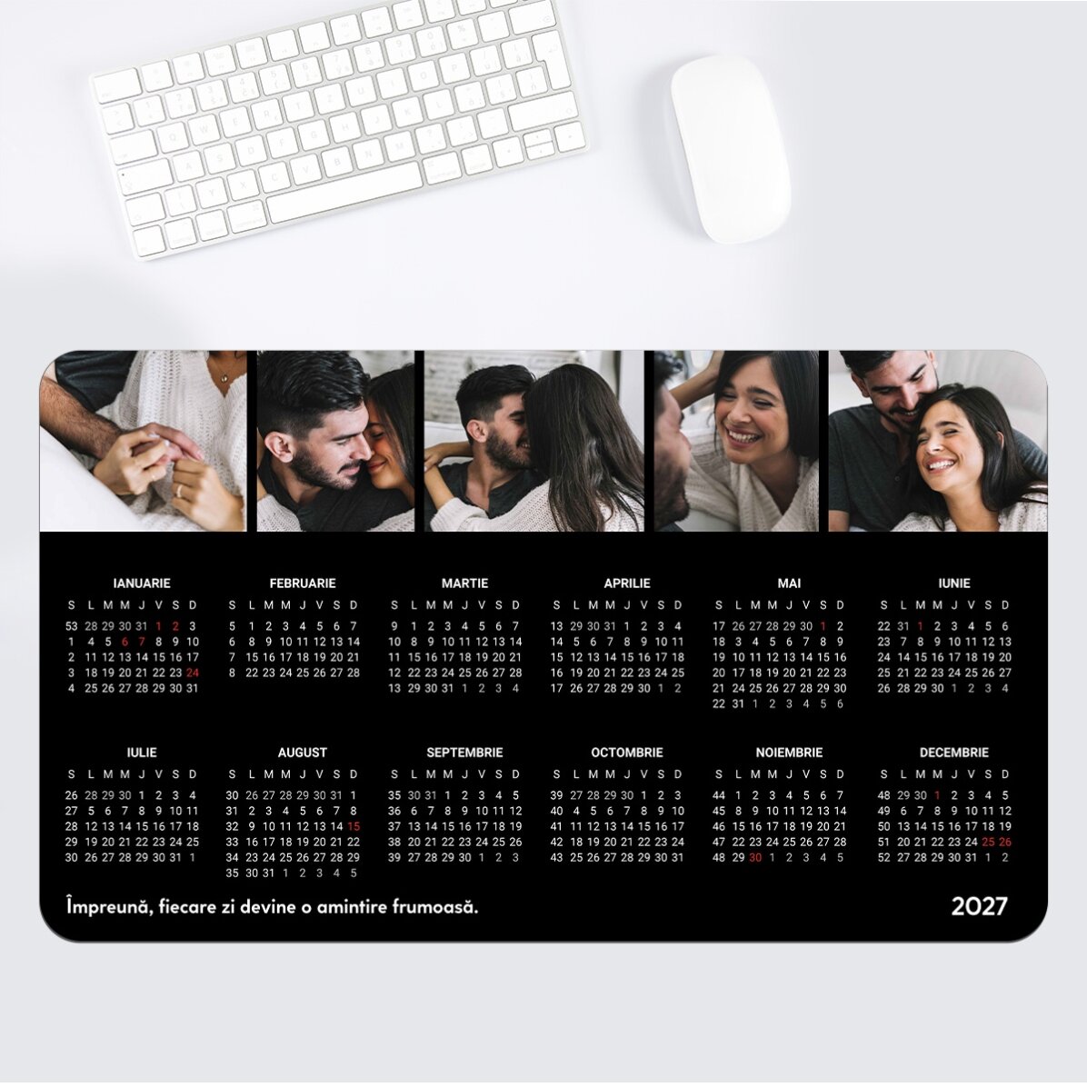 Gepersonaliseerde XXL-muismat met kalender, 5 foto’s en een boodschap