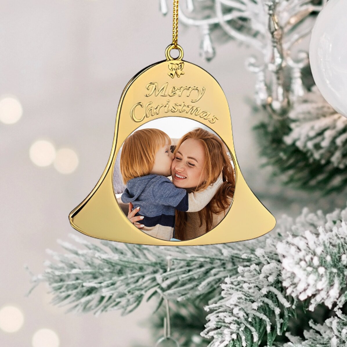 Gepersonaliseerde kerstboomversiering met twee foto’s – model Clopotel