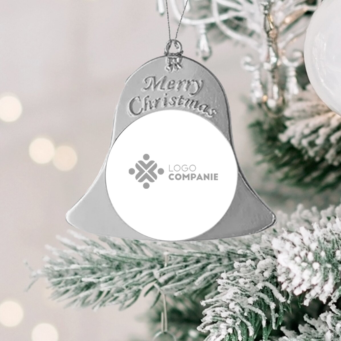 Décoration de sapin personnalisée recto-verso avec logo - modèle Clochette