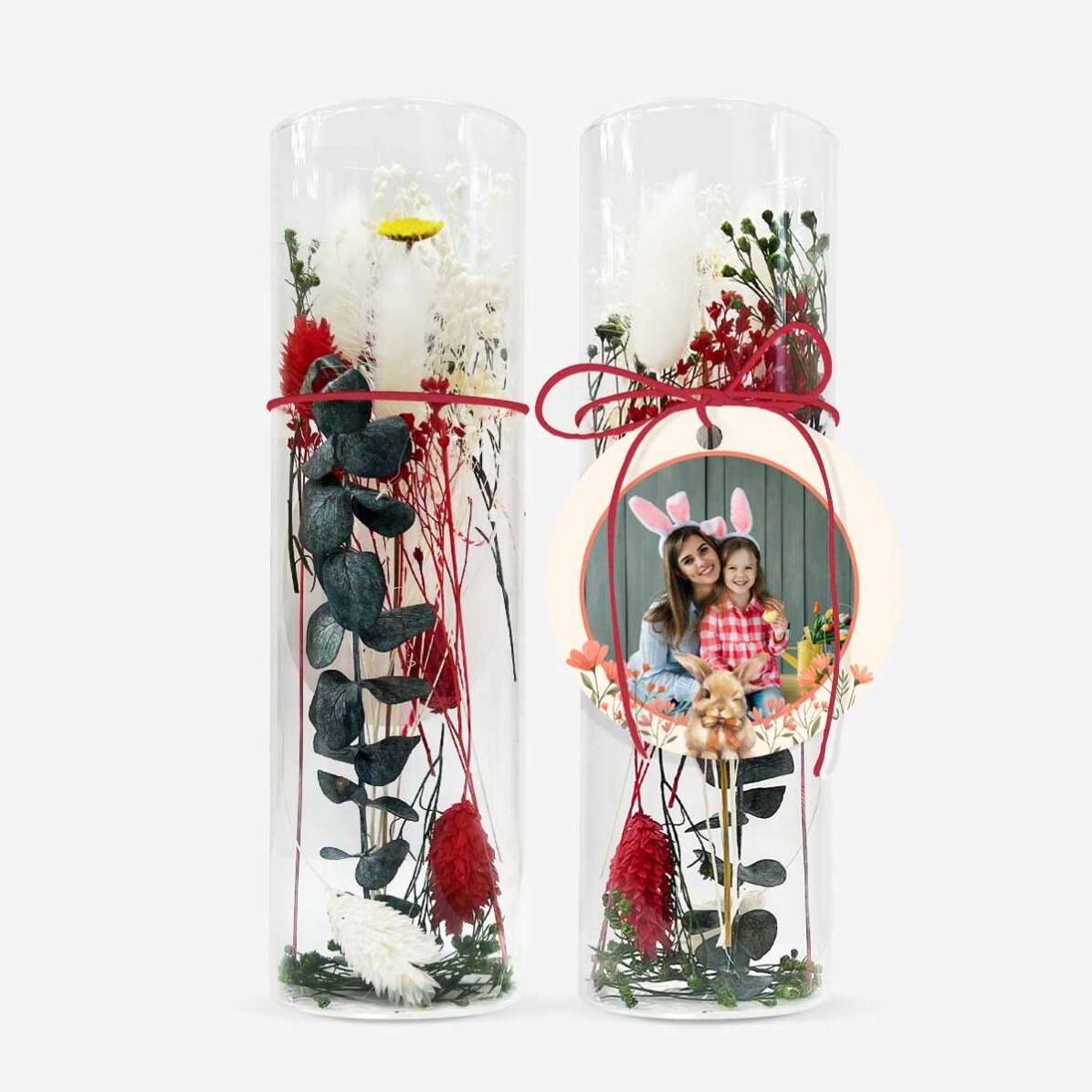Glasornament met geconserveerde bloemen, gepersonaliseerd met een foto - Bunny