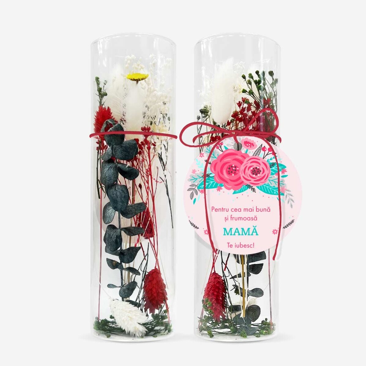 Glasornament met geconserveerde bloemen, gepersonaliseerd met tekst - Flowers