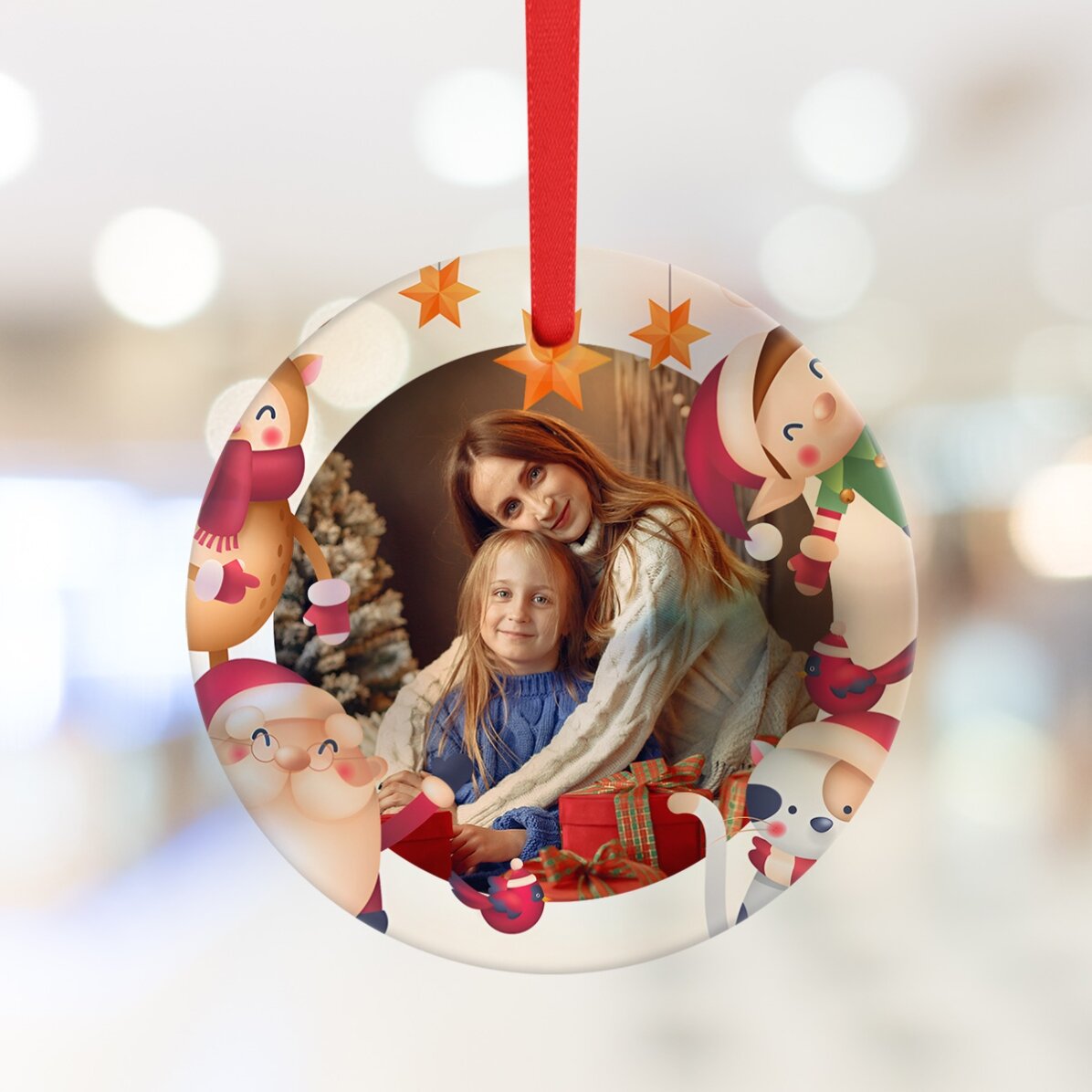 Ronde, gepersonaliseerde sieraden met foto - Kerstmis