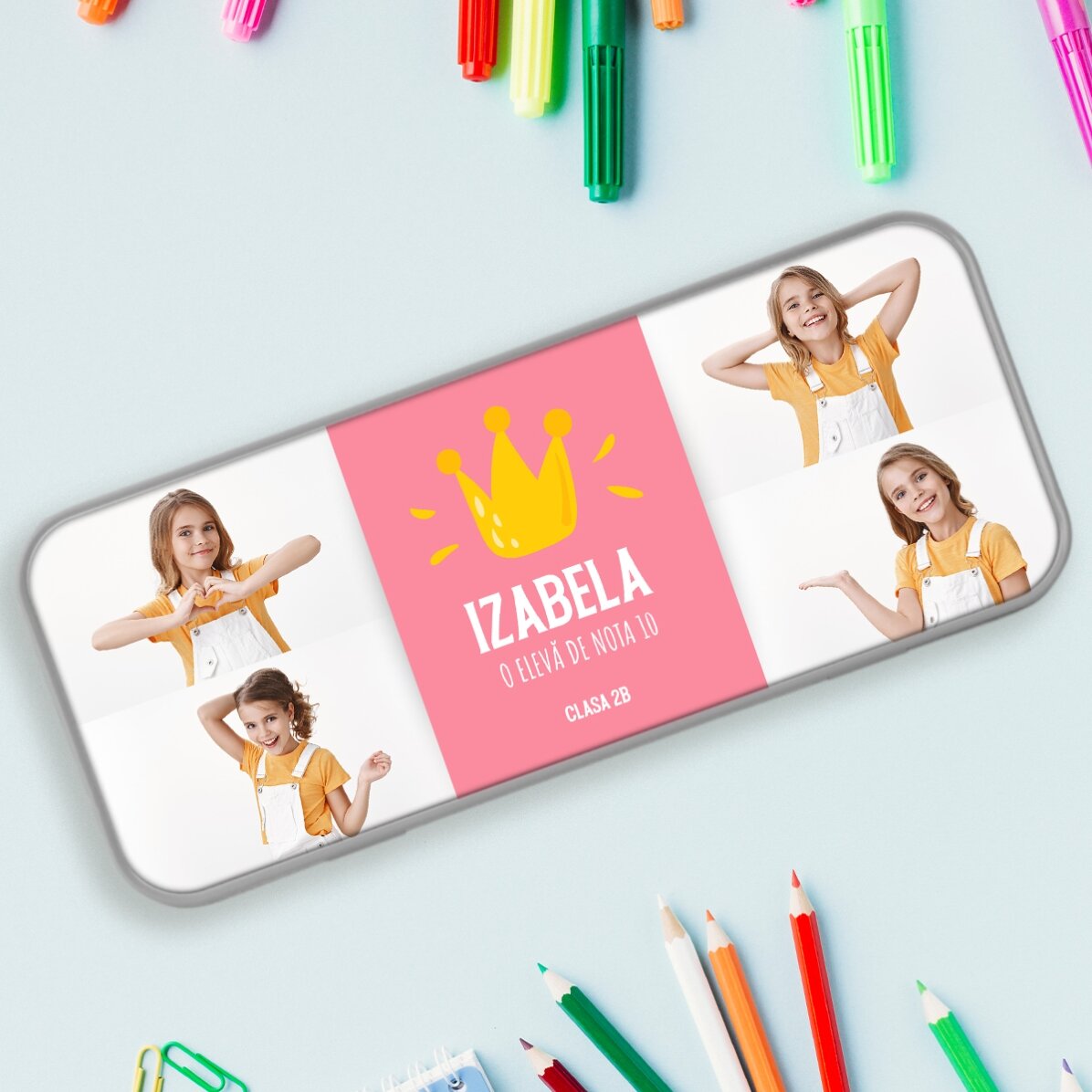 Gepersonaliseerd etui met 4 foto’s en tekst – De beste leerling