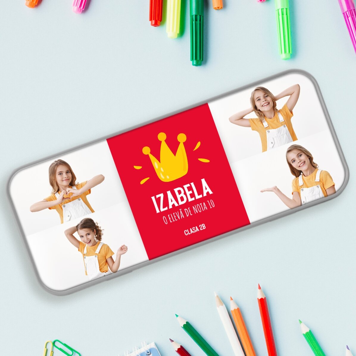 Gepersonaliseerd etui met 4 foto’s en tekst – De beste leerling