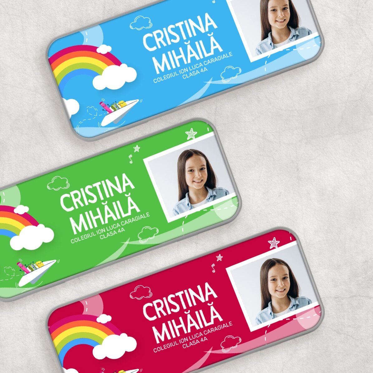 Gepersonaliseerd etui met een foto en tekst - Regenboogmodel
