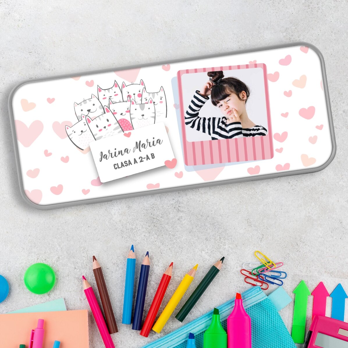 Gepersonaliseerd etui met een foto en tekst - Kitty