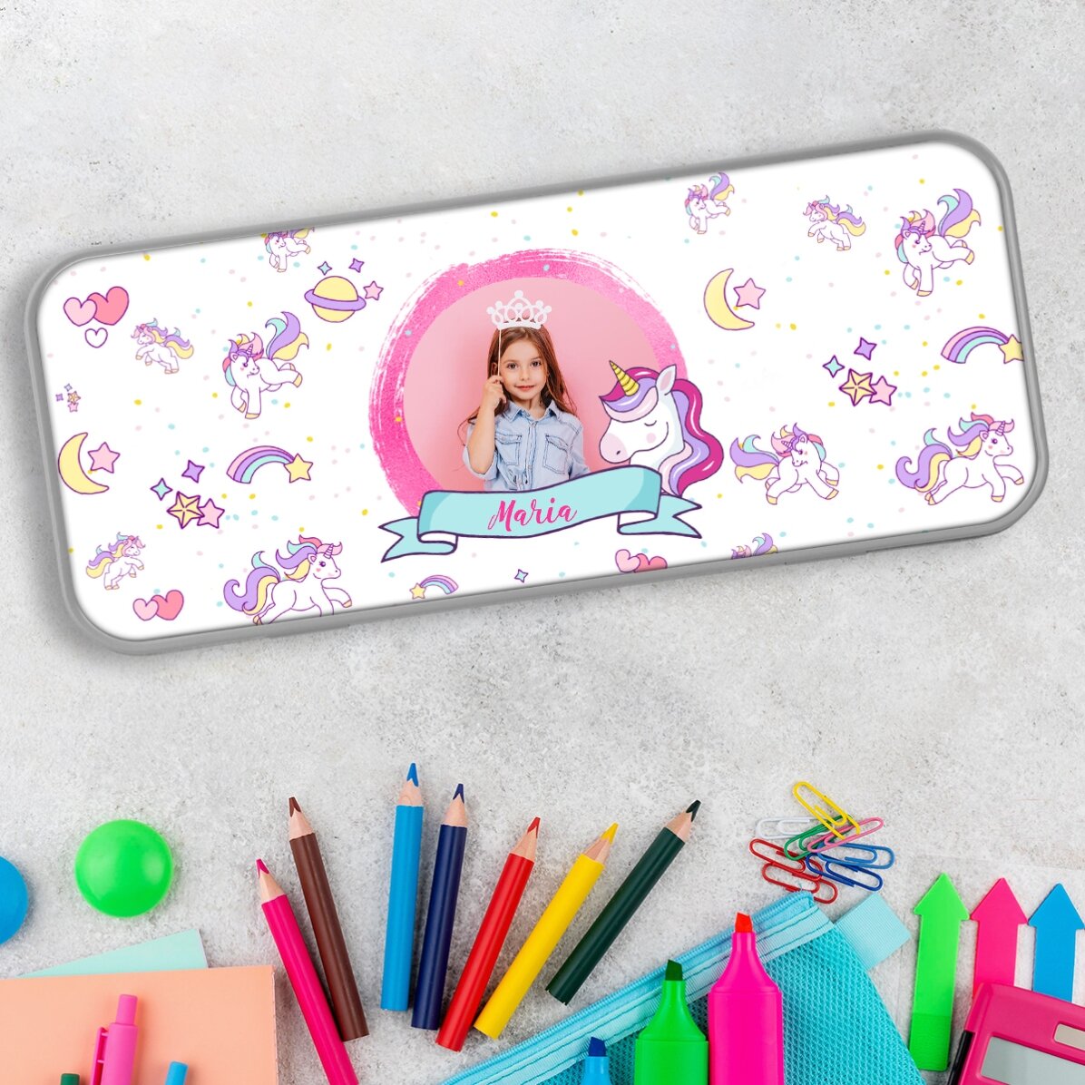 Trousse personnalisée avec une photo et un texte - Licorne