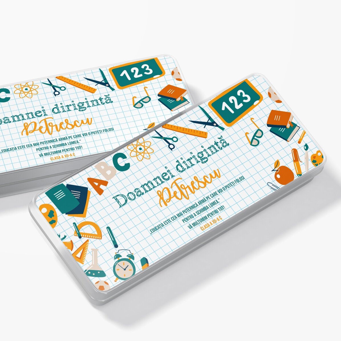Gepersonaliseerd etui met tekst voor leraren