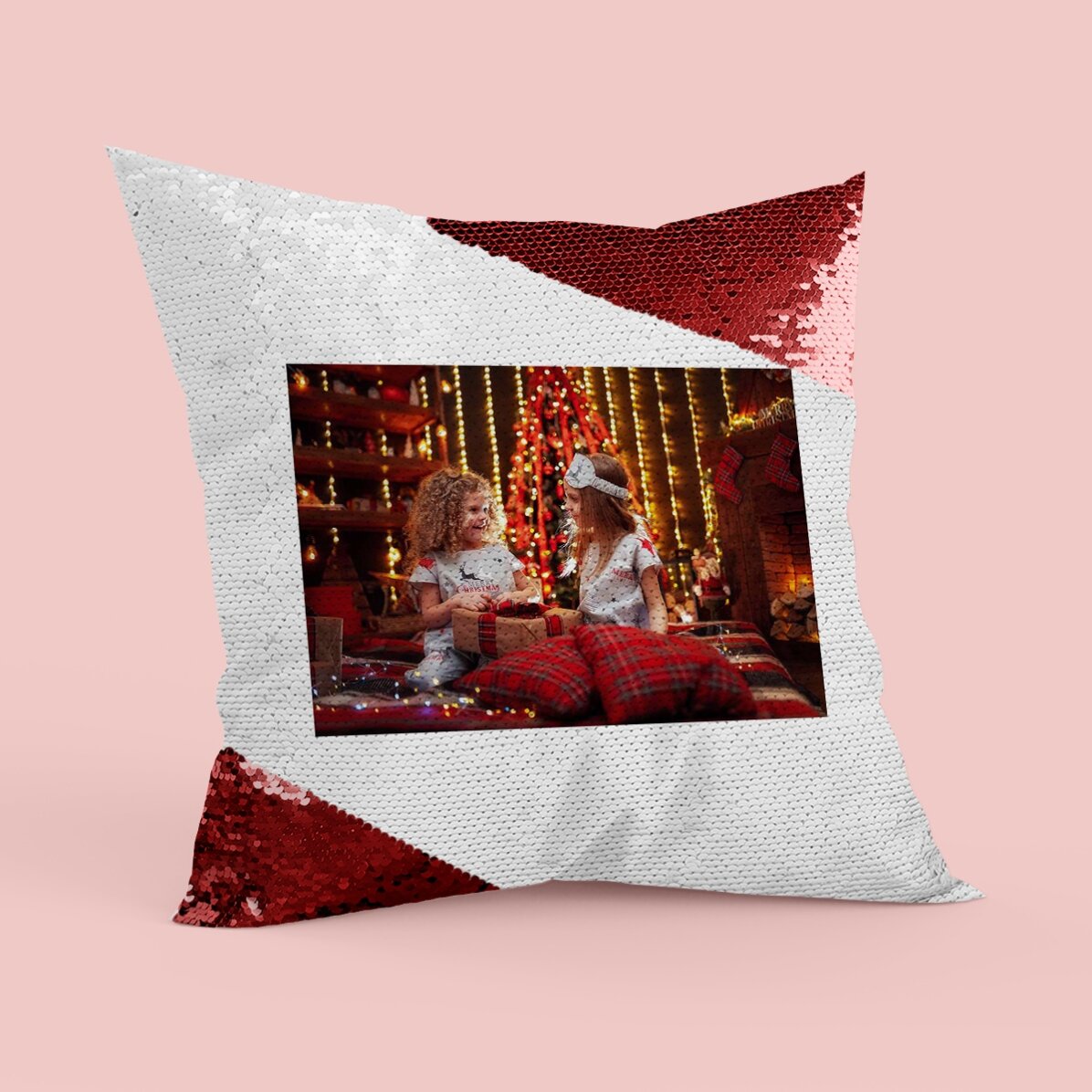 Coussin à paillettes personnalisé avec une photo