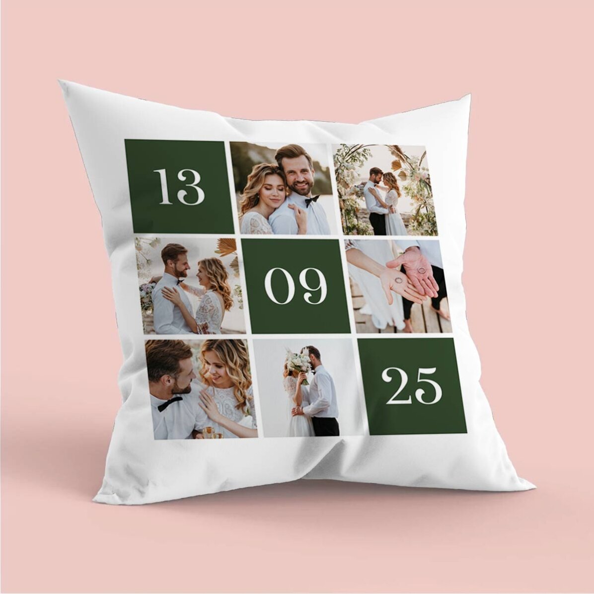 Coussin personnalisé avec 6 photos et la date